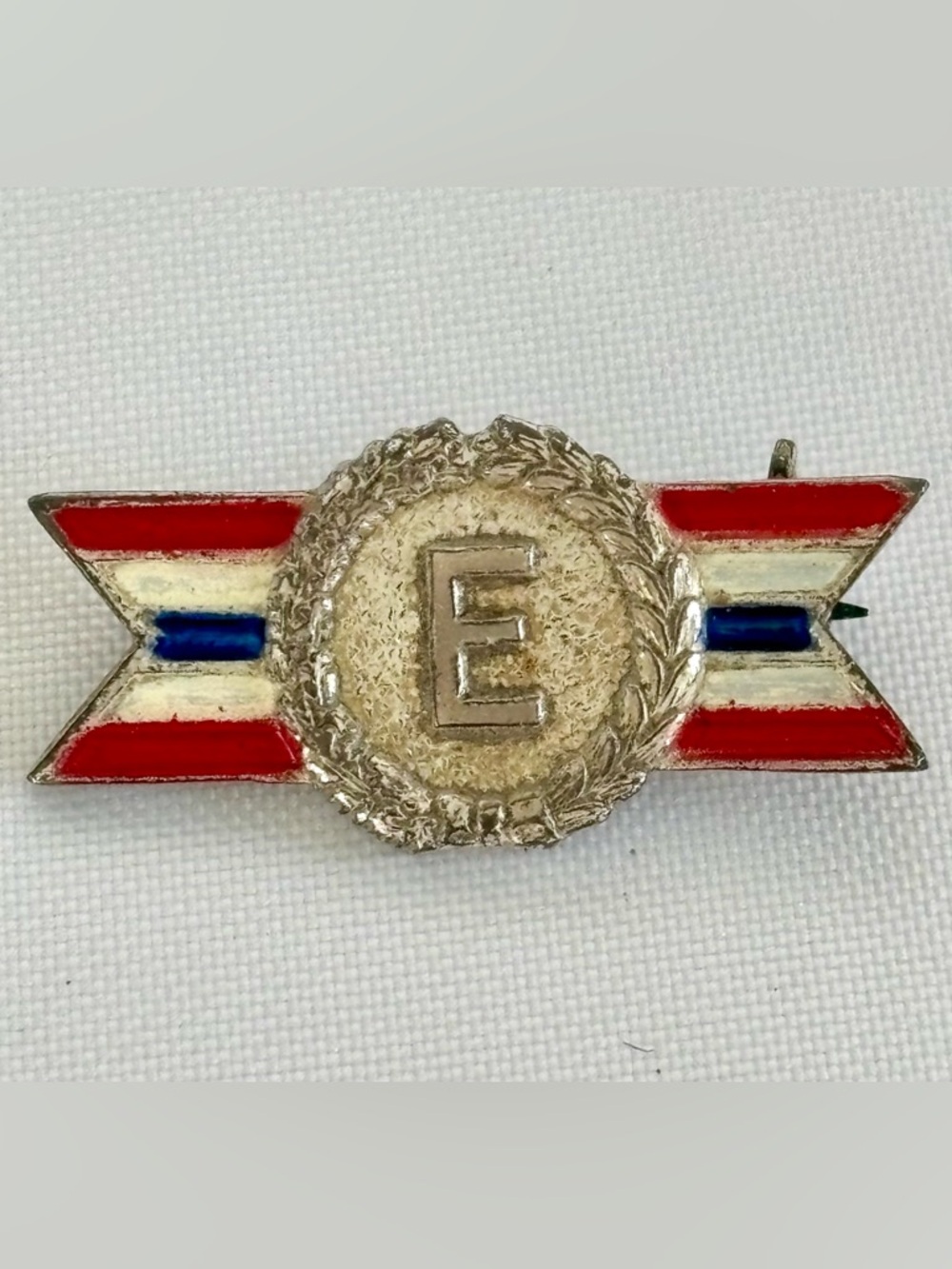 Vintage Sterling Silver WWII Army Navy E Production Award Pin Red White Blue USA